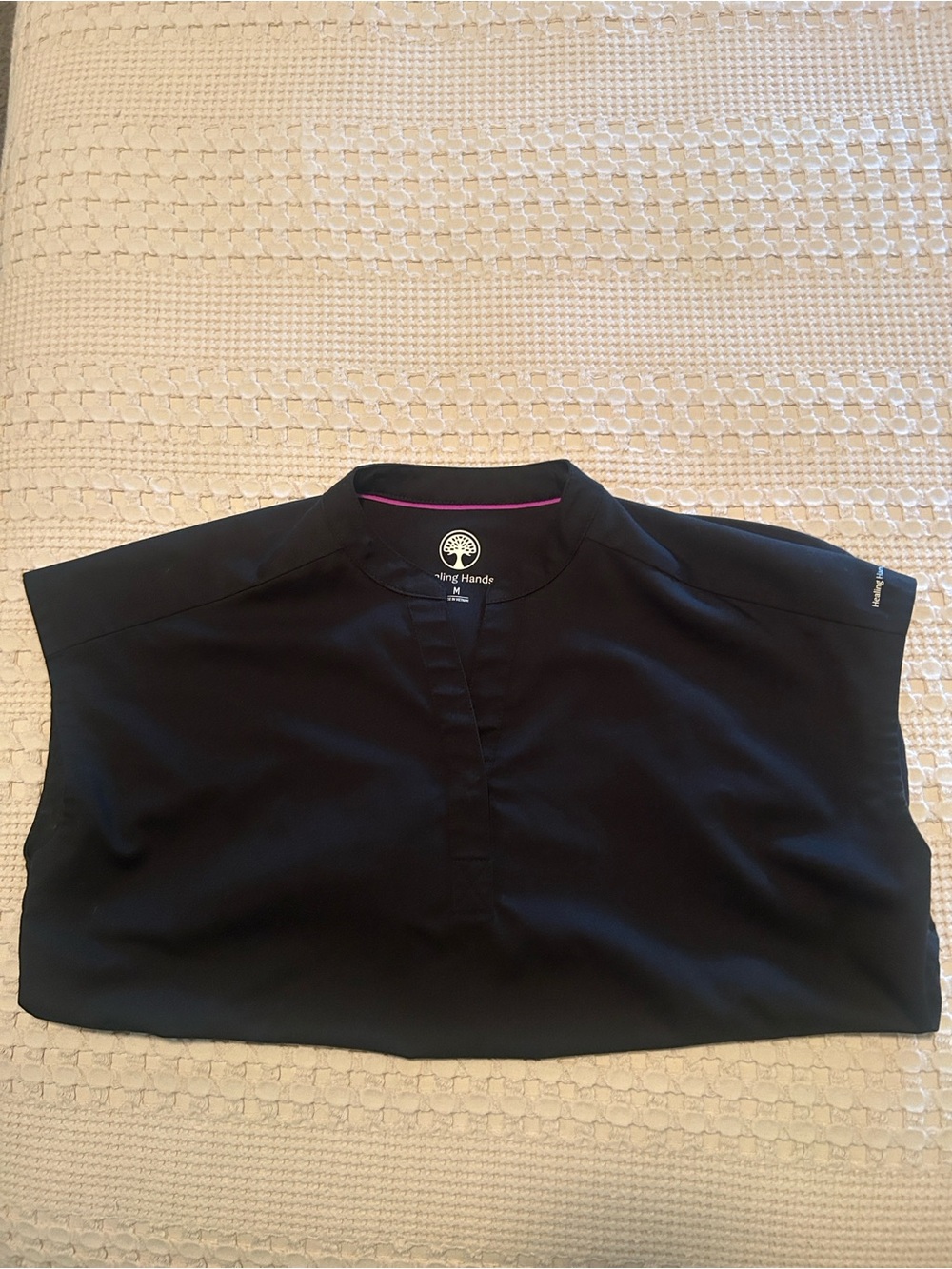 Healing Hands Mandarin Black Collar Scrub Top
